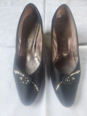 Delman Vintage Black Satin Pumps